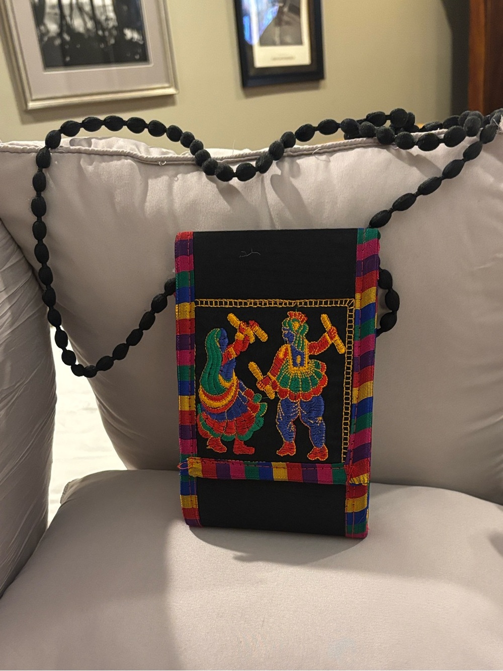Embroidered Crossbody Bag from India Black Multicolor Boho Purse